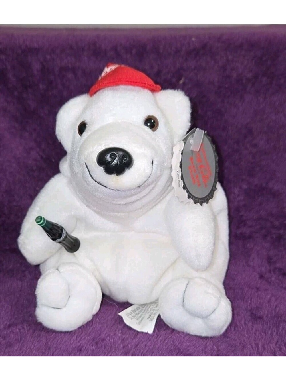 VTG Coca Cola Polar Bear In Baseball Cap Holding Coke Bottle 1997 Plush NWT